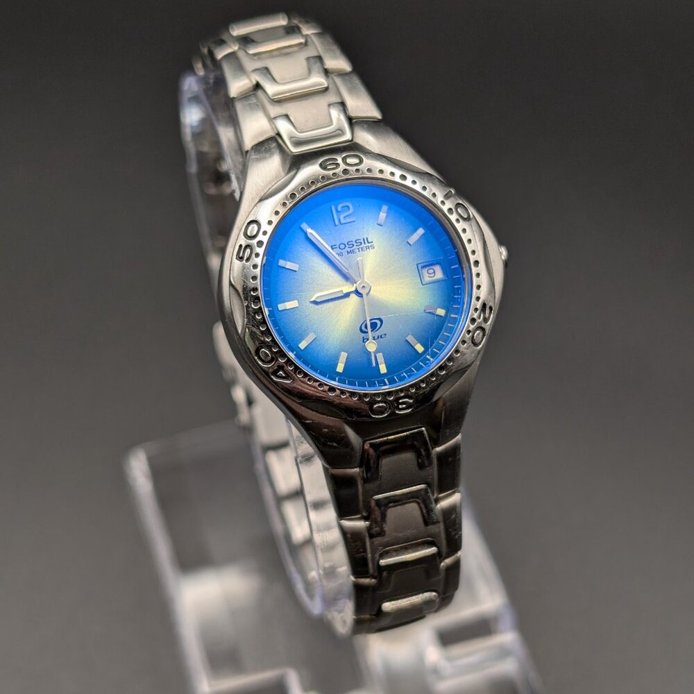 Fossil Blue AM-3457 Stainless Steel Watch 7" Band - Picture 2 of 6